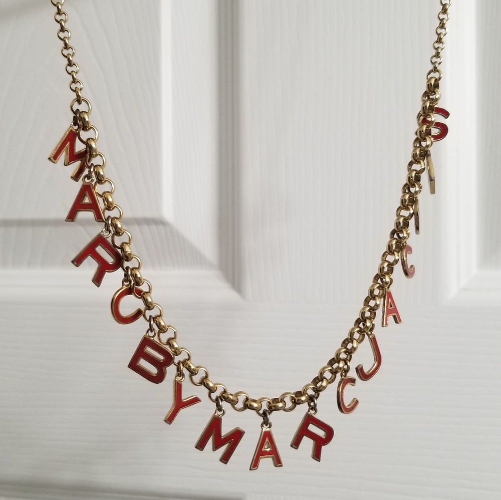 Vintage Marc Jacob's letter long necklace red gold *Authentic
